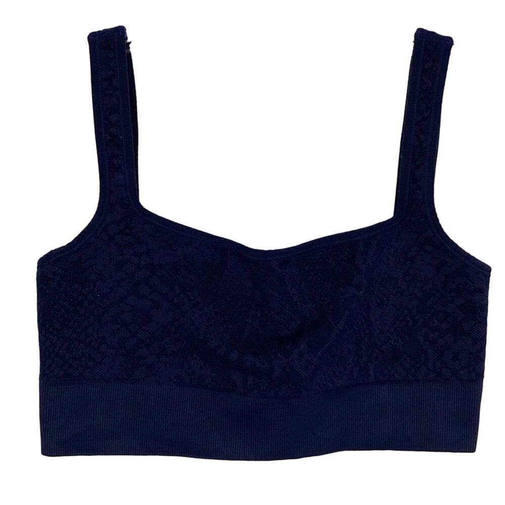 NWOT AVOCADO Top Sports Bra ~S Navy Crop Texture Pattern Ribbed Stretch